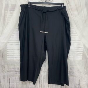 NEW Calvin Klein Pants 3X Black Linen Blend Wide Leg Crop Pull On Elastic Waist